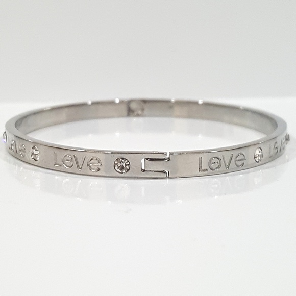 Silver Tone Love Bangle Bracelet - Picture 3 of 8